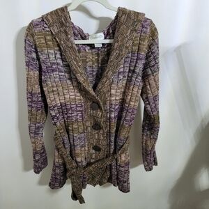Chadwicks Purple and Green Knit Cardigan, Size Large